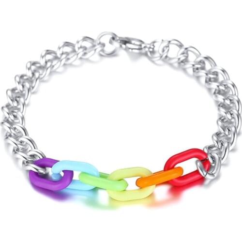 Casual Rainbow Color Chain Necklaces for Men Women, Stainless Steel Choker Collar Jewelry, 50cm/20"