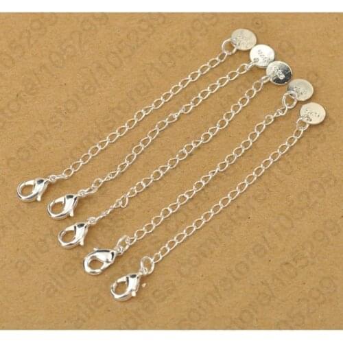40pcs 925 Sterling Silver Extension Tail Chains With Tag Lobster Clasps For Necklace Bracelet DIY Jewelry Findings