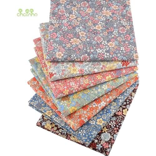 Chainho,7 Pcs/Lot,Floral Printed Patchwork Cloth,Plain Cotton Fabric, DIY Sewing &Quilting Poplin Material For Baby&Child,PCC086