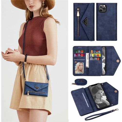 Strap Cord Fold Envelope Wallet Case for Huawei P20 P30 P40 Lite Mate10 Mate20 Pro Y6 Y7 P Smart 2019 Credit Card Phone Cover