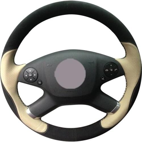 Black Suede Beige Leather Car Steering Wheel Cover for Mercedes-Benz E-Class W212 E 200 260 300 2009-2013