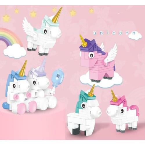 Funny Lovely cartoon myth animals Unicorn moc building block fairy tale Pegasus bricks assemble educational toy for kids gfits
