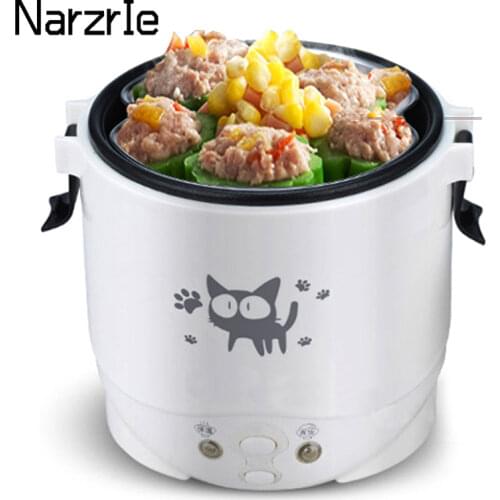House/Car Mini Rice Cooker 1L Electric Water Food Heater Machine Lunch Box Warmer 2 Persons for Home Car SUV Truck