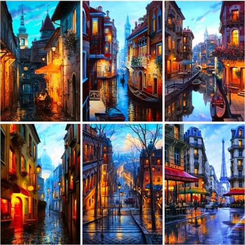 Evershine 5D DIY Diamond Embroidery Street Full Square Diamond Painting Town Landscape Cross Stitch Mosaic Wall Art Decor