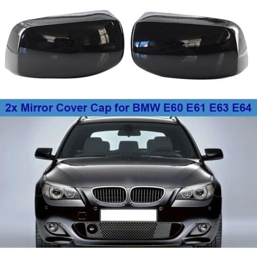 Glossy Black Door Side Mirror Cover Caps For-BMW E60 E61 E63 E64 5/6 Series 2003-2010 51167078360 51167078359