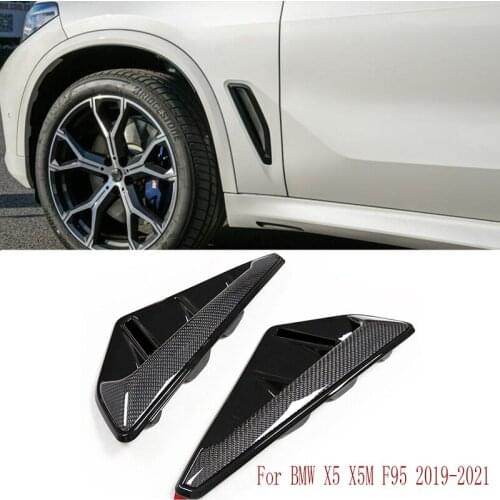 Glossy Genuine Carbon Fiber Black Side Fender Vent Cover Trim Replace Style Fit For BMW X5 X5M F95 2019-2021