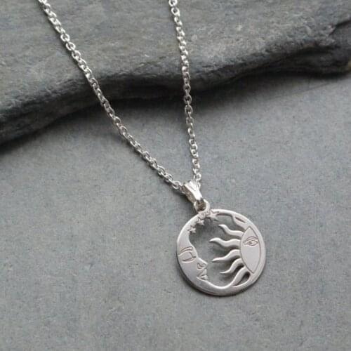 Dainty stainless steel Sun and Moon Pewter Charm Celestial Necklace, Love Friendship, Soulmate, Gift for her