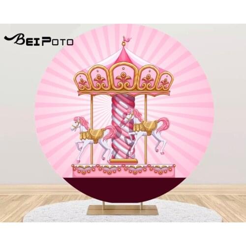 Carousel pink blue Baby Shower Round Photography Background Circle Backdrop Photo Studio Birthday Party Table Covers 744