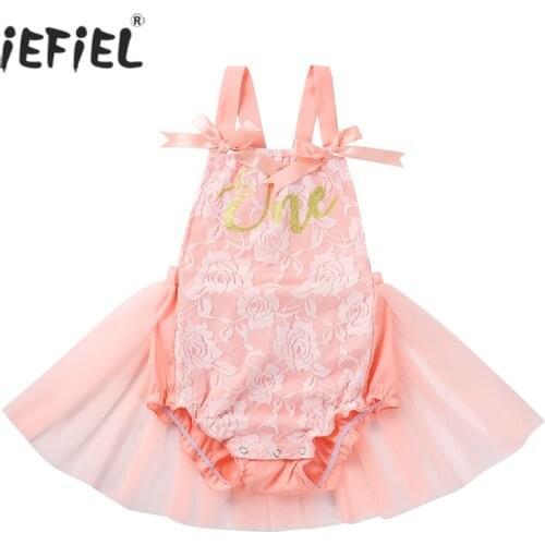 Baby Girls Princess Romper Dress One Letter Print Mesh Tulle Lace Flowers Printed Strap Belt Tutu Jumpsuits Birthday Gifts 6M-3Y