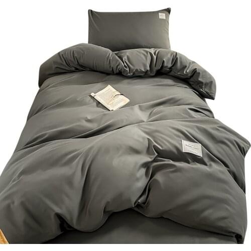 Ins Style Japanese 4 Pcs Bed Set Queen Size Solid Color Comforter Duvet Cover Fittted Bed Sheet Pillowcases King Size