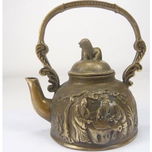 Copper sculpture can be collected by the old man under the tree in the teapot Free shipping