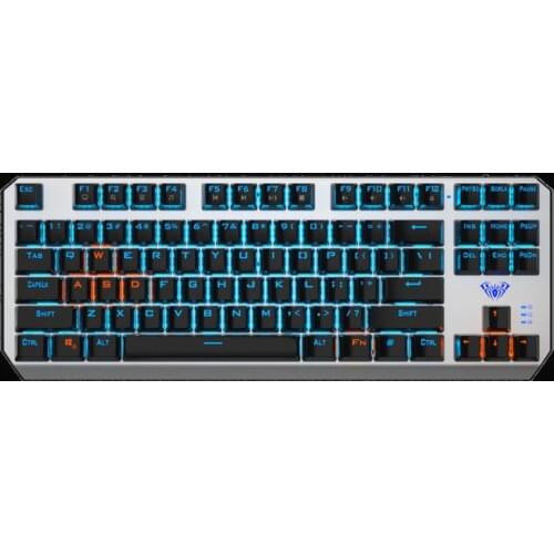 87 Keys Mechanical Gaming Keyboard With Type C Cable For Tablet Desktop Laptop MAC PC Gamer - Silver Black / Blue Backlit
