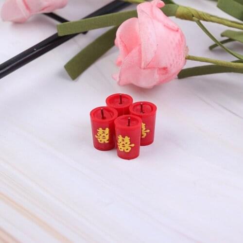 2/4Pcs 1/12 Dollhouse Miniature Accessories Mini Resin Red Candles Simulation Furniture Model Toys for Doll House Decoration