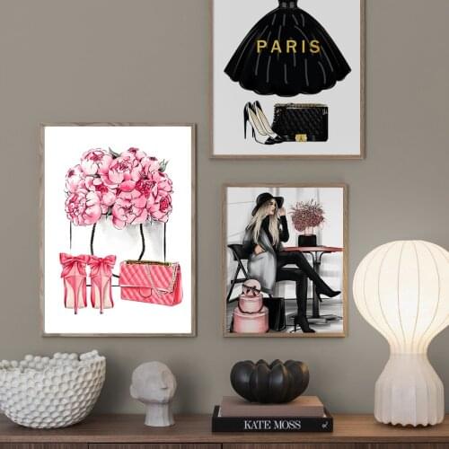 Fashion Book Paris Perfume Dress Lipstick Wall Art Canvas Painting Nordic Posters And Prints Wall Pictures For Living Room Decor