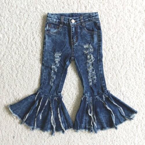 Fashion Children High Quality Jeans Baby Wholesale Girls Tassel Design Flare Denim Pants With Button