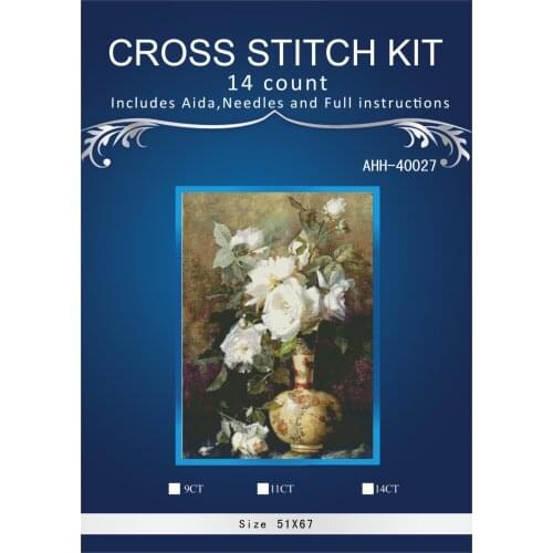 Oneroom white vase flowers 2 Cross Stitch Embroidery Kits 14CT Owl Animal Tree Cotton Thread Painting DIY Needlework DMC