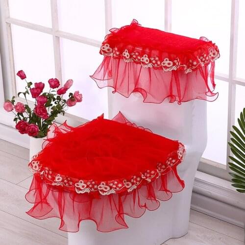 High Grade Lace Three-piece Set Toilet Seat Cover U-shaped Overcoat WC Cover Home Decor Bathroom Toilet Mats
