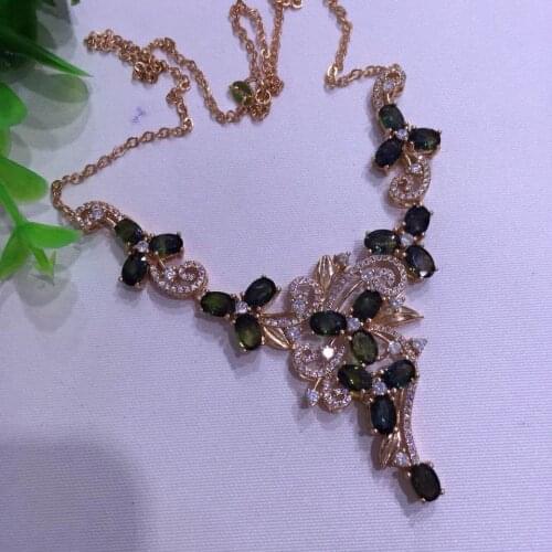 Natural dark blue sapphire Necklace Natural Gemstone Pendant Necklace 925 sliver women Luxury trendy Flowers women party Jewelry