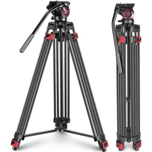 Neewer Heavy Duty Video Tripod Aluminum Alloy with 360 Degree Fluid Drag Head Quick Shoe Plate for DSLR Cameras Video Camcorders