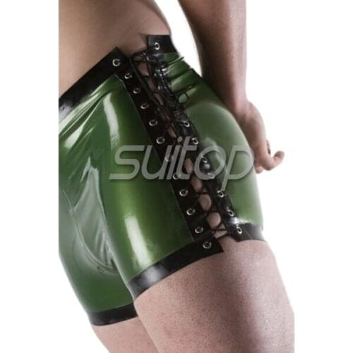 Suitop latex undershort sexy latex boxer hot pants laced up for men