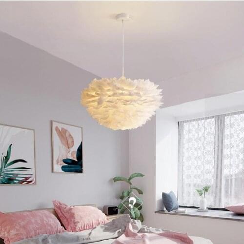 LED feather chandelier Nordic bedroom lamp simple modern creative personality chandelier