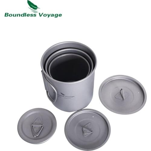 Boundless Voyage Titanium Tea Cup Outdoor Camping Ultralight Coffee Wine Water Soup Mug with Folding Handle 200ml/450ml