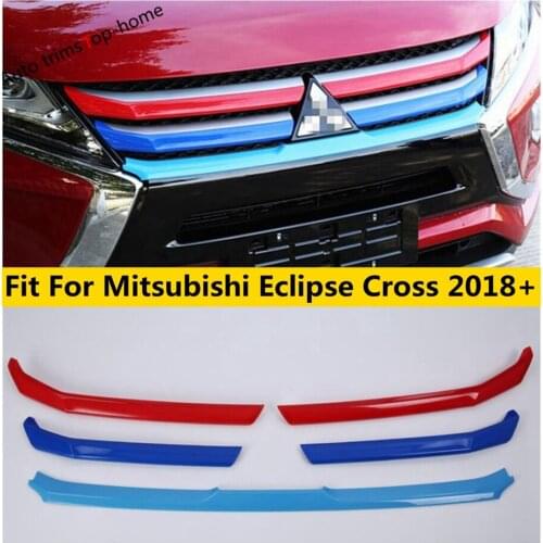Yimaautotrims Tricolor Front Engine Hood Center Grille Grill Cover Kit Fit For Mitsubishi Eclipse Cross 2018 - 2021 ABS Exterior