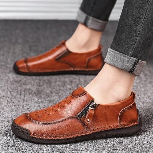 Genuine Leather Men Casual Shoes Luxury Brand 2020 Men Loafers Moccasins Breathable Slip on Black Driving Shoes Plus size 39-48