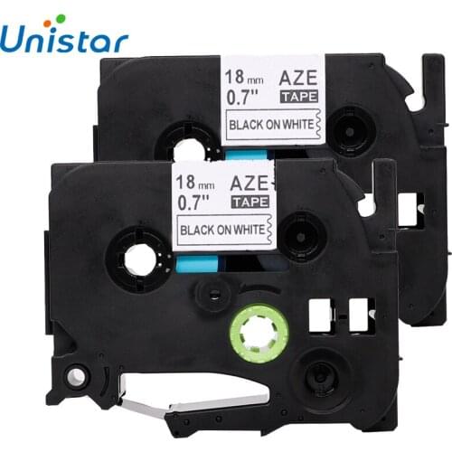 Unistar 2pcs Compatible for Brother Label Tape 18mm Black on White tze-241 Label Ribbon for Label Printer tze-241 Ribbons