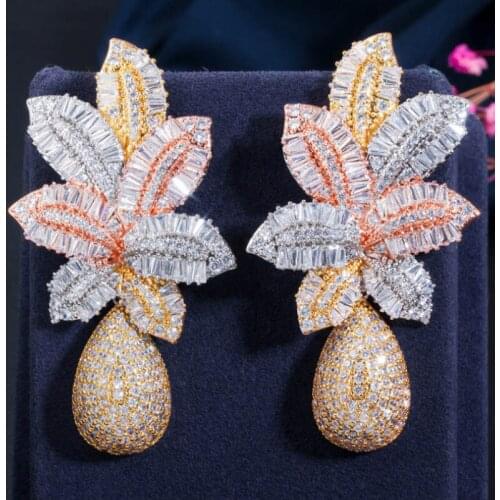 Zlxgirl jewelry Russian design copper gold stud earring for womens wedding bridal jewelry zirconia flower earring brincos bags