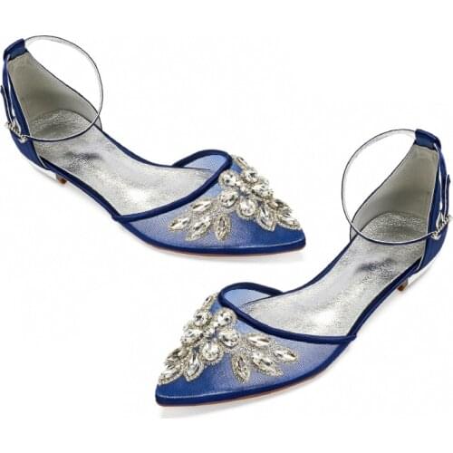 Womens Satin Ivory Bridal Wedding Shoes Pointed Toe Ankle Strap Ballet Elegant Guest Reception Ballerinas