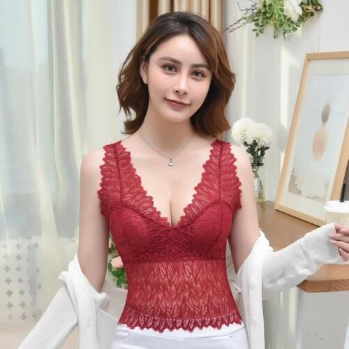Sexy Sleeveless Camis Summer Bralette Women Deep V-neck Lace Bras Hollow Out Tank Tops