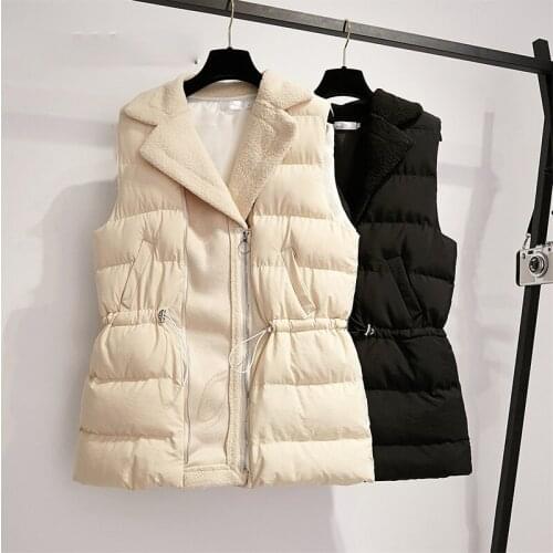 Female Oversize Pleated Waistcoat Fleece Patchwork Wool Vest Women Winter Thick Loose Sleeveless Padded Parkas Plus Size