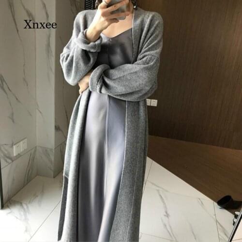 Knitted Cardigan Women Long Wool Sweater Sashes Open Stitch Batwing Sleeve Coat Autumn Winter Split Hem Jacket Clothing Outfits