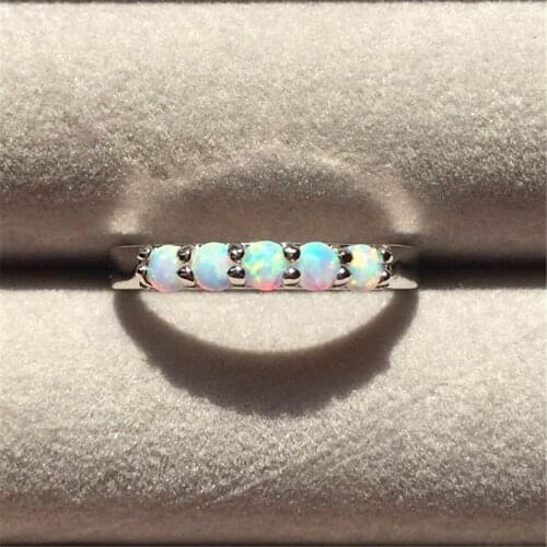Boho Female Blue White Opal Stone Ring Fashion Simple Small Round Ring Promise Wedding Engagement Rings For Men And Women