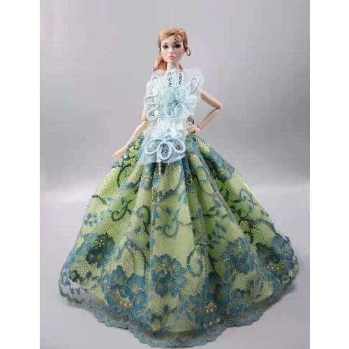 1/6 BJD Doll Clothes Green Floral Off Shoulder Princess Dress For Barbie Clothes Lace Wedding Party Gown 30cm Dolls Accessories