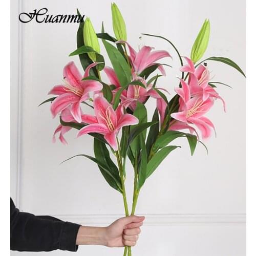 10 Heads Artificial Lily Flowers High-Quality Multicolor Lily Wedding Bridal Flowers Bouquet Home Party Decoration