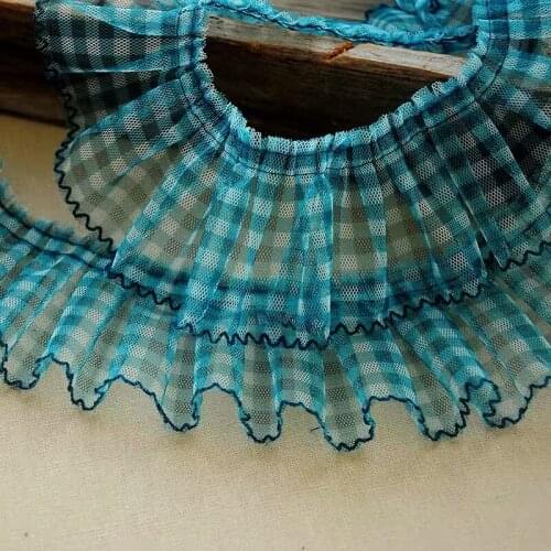 10 yards Lake Green Ruffled Trim Square Printing Lace Trim Tulle For Wedding Dress Sell By Yard