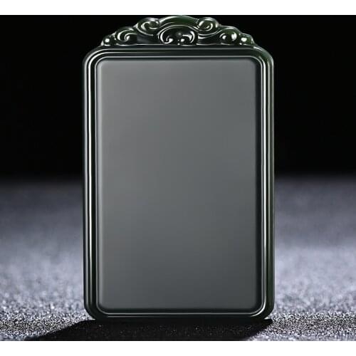 100% Natural hetian green jade pendant black jade spuare two-side handcarved jadeite jade necklace pendants real jade jewelry