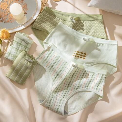 2021 Womens Cotton Underwear Sexy Striped Panties Fashion Bow Comfort Briefs Low Waist Seamless Underpants Female Lingerie