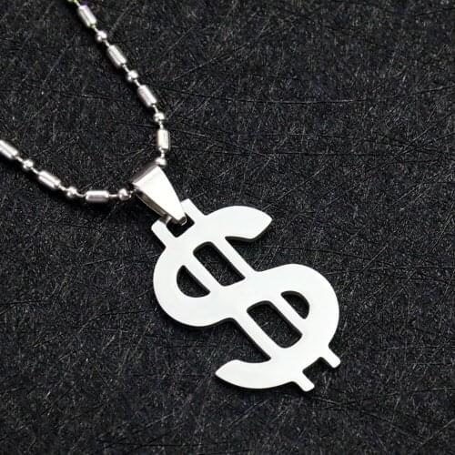 Fashion Dollar Necklace Money Logo American US Dollar Sign Symbol Silver Pendant Stainless Steel Jewelry Men Hip-hop Punk Chain