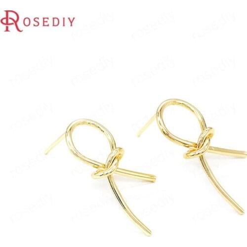 39401)4PCS 24K Gold Color Brass Rope Knot Stud Earrings Jewelry Making Supplies Diy Findings Accessories