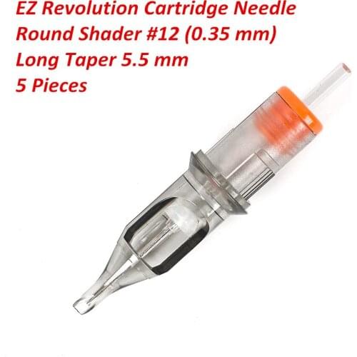 5 Pieces EZ Revolution Cartridge Needles 5.5 mm Long Taper Round Shader Tattoo Needles for Cartridge Tattoo Machines 5 pcs