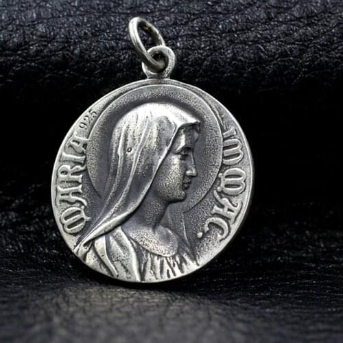 925 Sterling Silver handmade Virgin Mary Jesus Christ Pendant Charm jewelry A5317