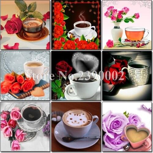 DIY 5D Diamond Painting Full Posters Diamond Painting Cross Stitch Rose &Coffee Needlework Diamond Embroidery Home Decorative