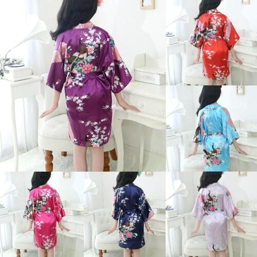 Bathrobe Kids Toddler Baby Kid Girls Floral Silk Satin Kimono Robes Bathrobe Sleepwear Colorful Clothes roupao infantil