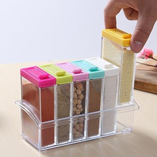 6Pcs/Set Spice Jar Seasoning Box Kitchen Spice Storage Bottle Jars Transparent Salt Pepper Cumin Powder Box Tools