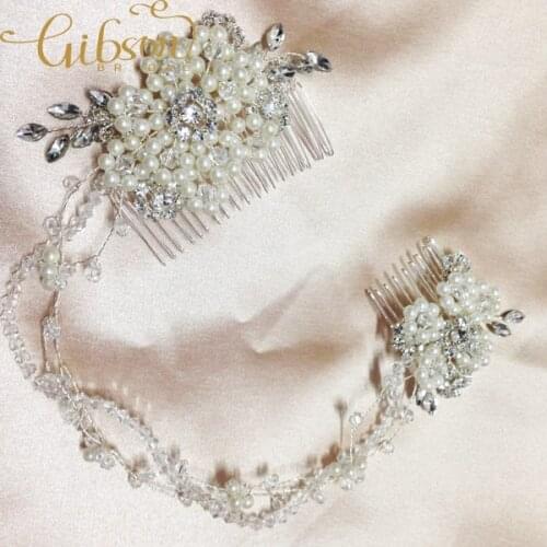 Free Shipping Clear Rhinestone And Pearl Floral Vine Comb Bridal Headband Wedding Hair