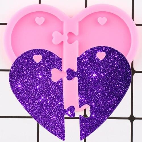 Shiny Split Heart Silicone Jewelry Making Necklace Epoxy Resin Keychain Molds Pendant Polymer Clay DIY Handmade Charms Mould