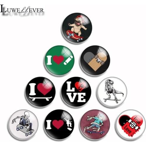 10mm 12mm 16mm 20mm 25mm 30mm 505 Love Skateboard Mix Round Glass Cabochon Jewelry Finding 18mm Snap Button Charm Bracelet
